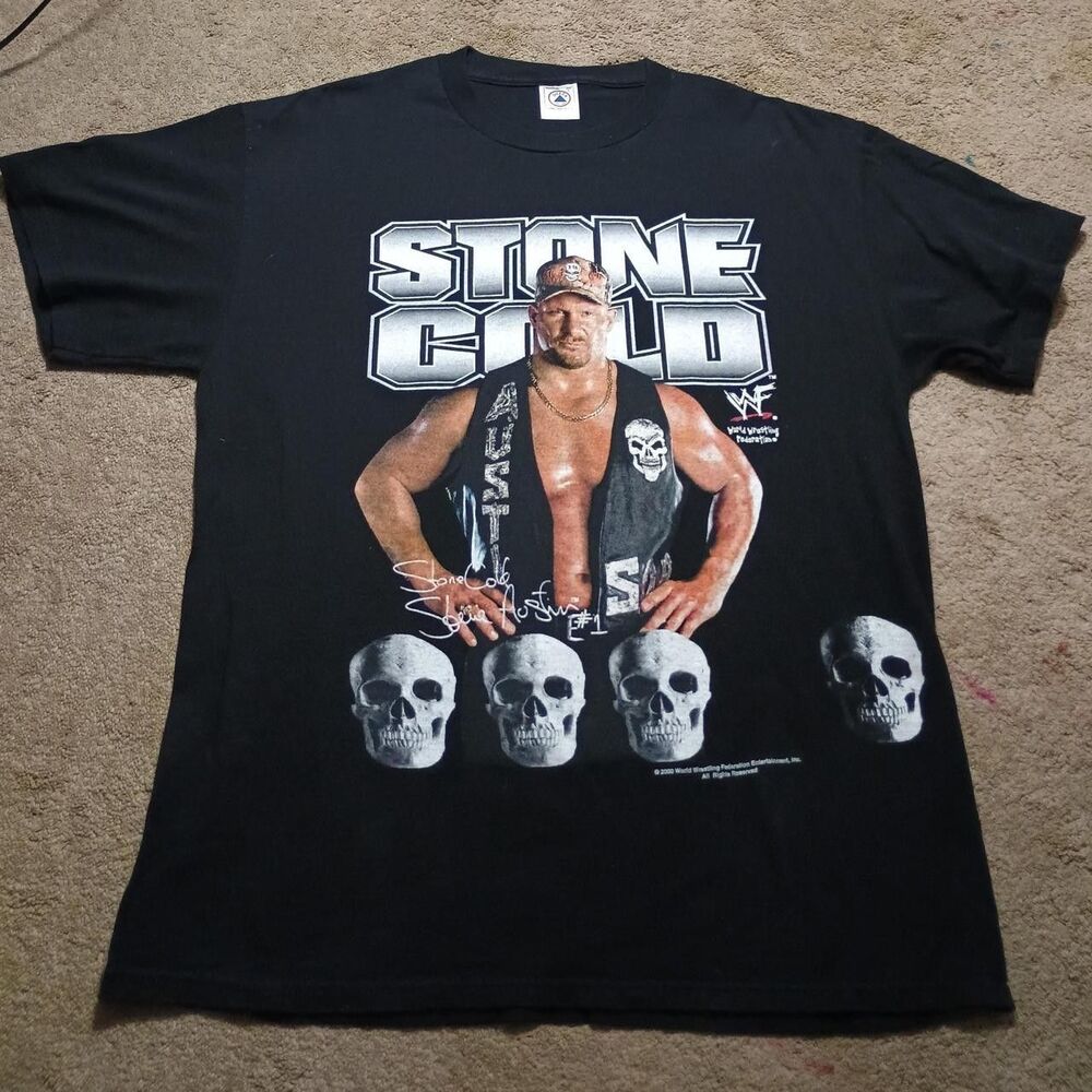 Vintage WWE 2000 Stone Cold Steve Austin AOP  T-Shirt Double Sided L Rare